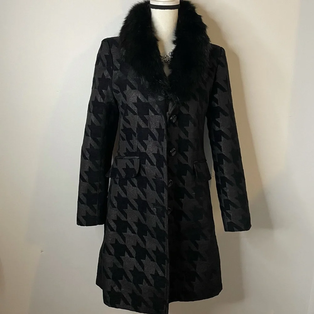 Giacci Women's Houndstooth Print Coat with detachable fur collar - Picture 1 of 11